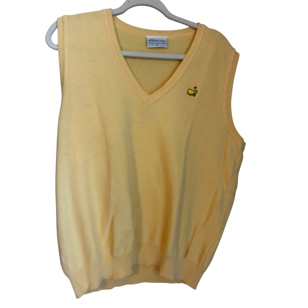 Masters Collection‎ Mens XL Yellow V-Neck Sweater Vest Golf Logo Preppy Luxury
